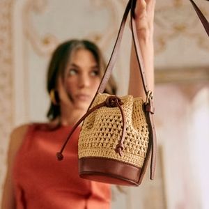 Sezane Nano Farrow Bucket Bag Natural Raffia